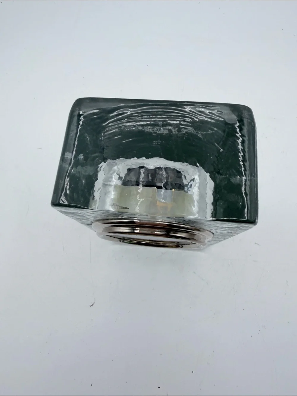 Pottery Barn Slab Glass Table Clock in Glass with Silver Accent